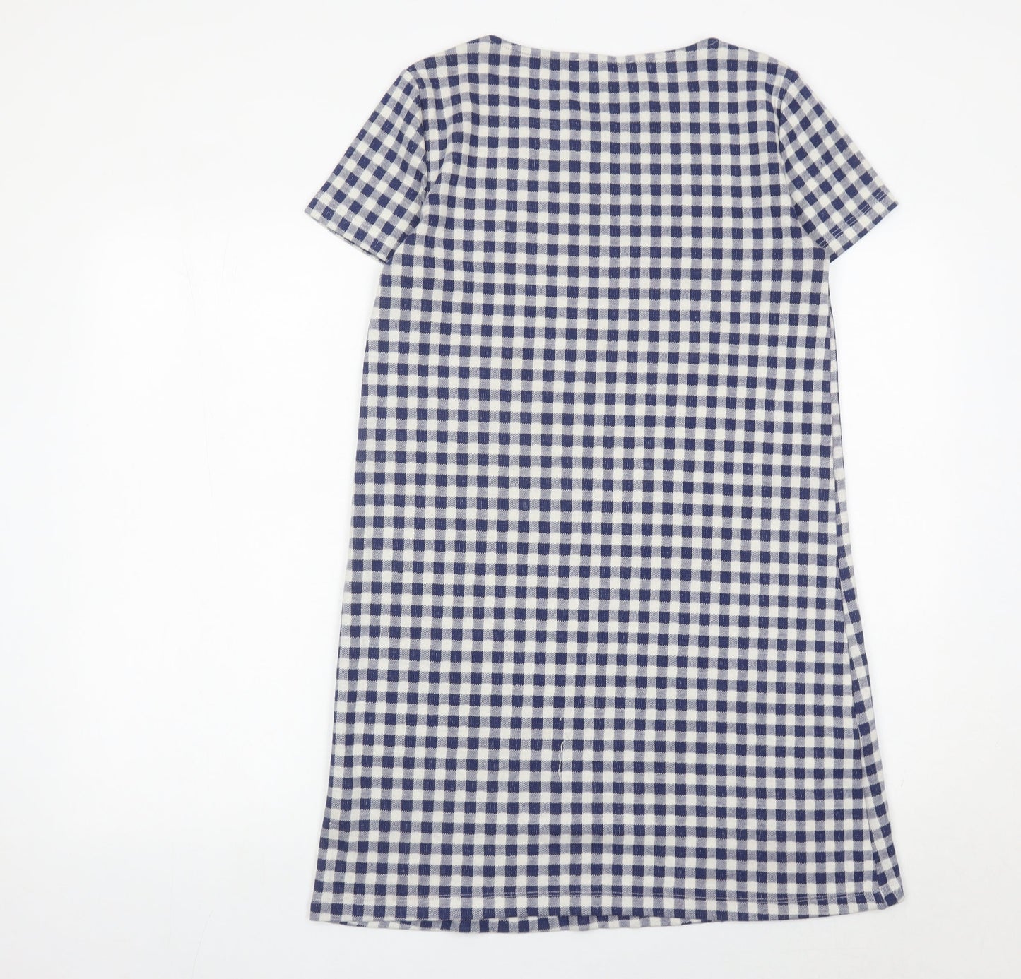 Mango Women Blue Check Shift Dress Size 8 Short Sleeve Knee Length