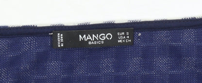 Mango Women Blue Check Shift Dress Size 8 Short Sleeve Knee Length