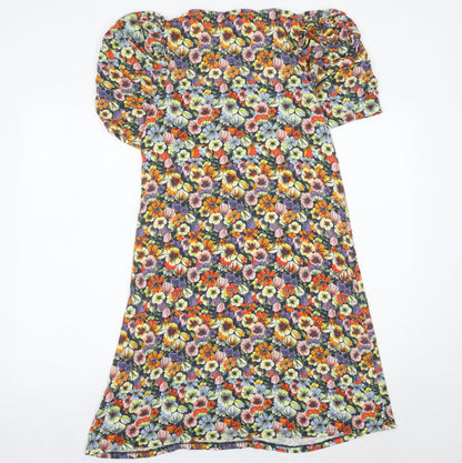 Next Women’s Multicoloured Floral A-Line Puff Sleeve Viscose Dress Size 12