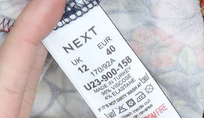 Next Women’s Multicoloured Floral A-Line Puff Sleeve Viscose Dress Size 12
