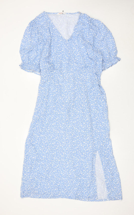 John Lewis Women Blue Floral Viscose Midi Wrap Dress Size 16