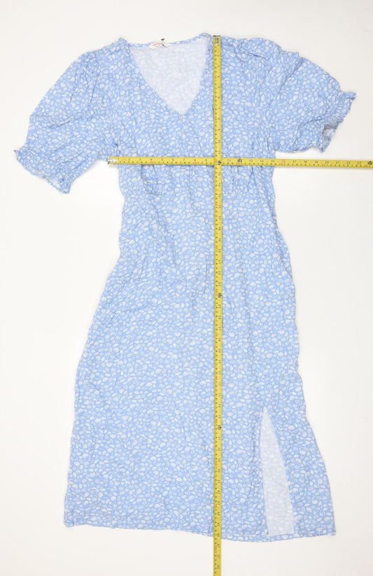 John Lewis Women Blue Floral Viscose Midi Wrap Dress Size 16