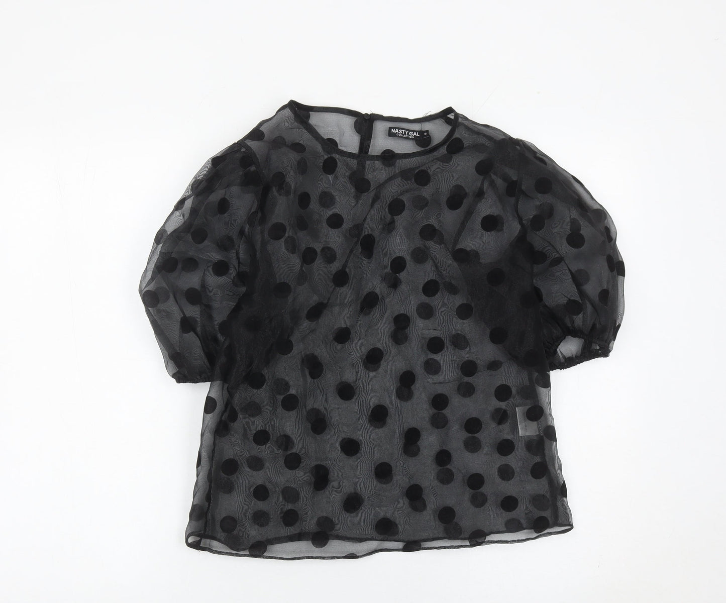 Nasty Gal Women’s Black Sheer Polka Dot Puff Sleeve Blouse S