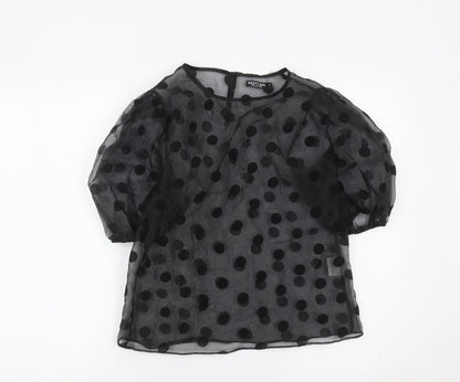 Nasty Gal Women’s Black Sheer Polka Dot Puff Sleeve Blouse S