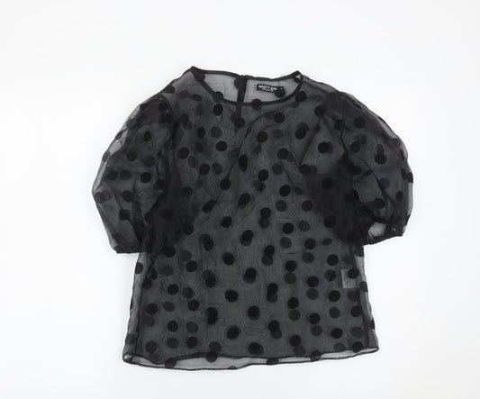 Nasty Gal Women’s Black Sheer Polka Dot Puff Sleeve Blouse S