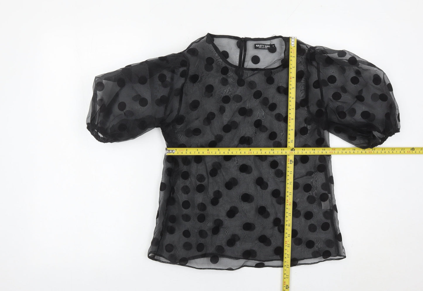 Nasty Gal Women’s Black Sheer Polka Dot Puff Sleeve Blouse S