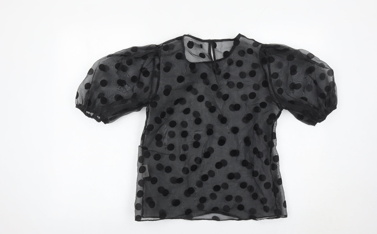 Nasty Gal Women’s Black Sheer Polka Dot Puff Sleeve Blouse S
