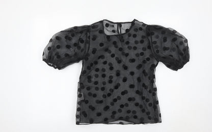 Nasty Gal Women’s Black Sheer Polka Dot Puff Sleeve Blouse S