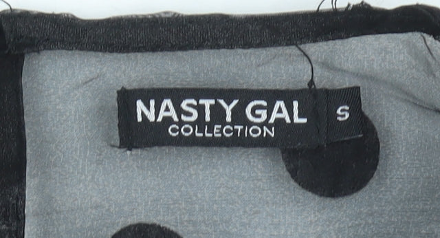 Nasty Gal Women’s Black Sheer Polka Dot Puff Sleeve Blouse S