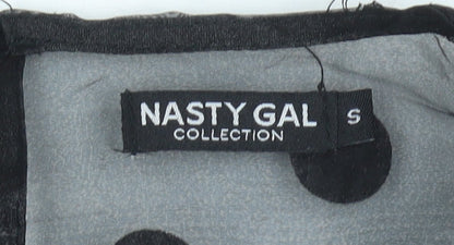 Nasty Gal Women’s Black Sheer Polka Dot Puff Sleeve Blouse S