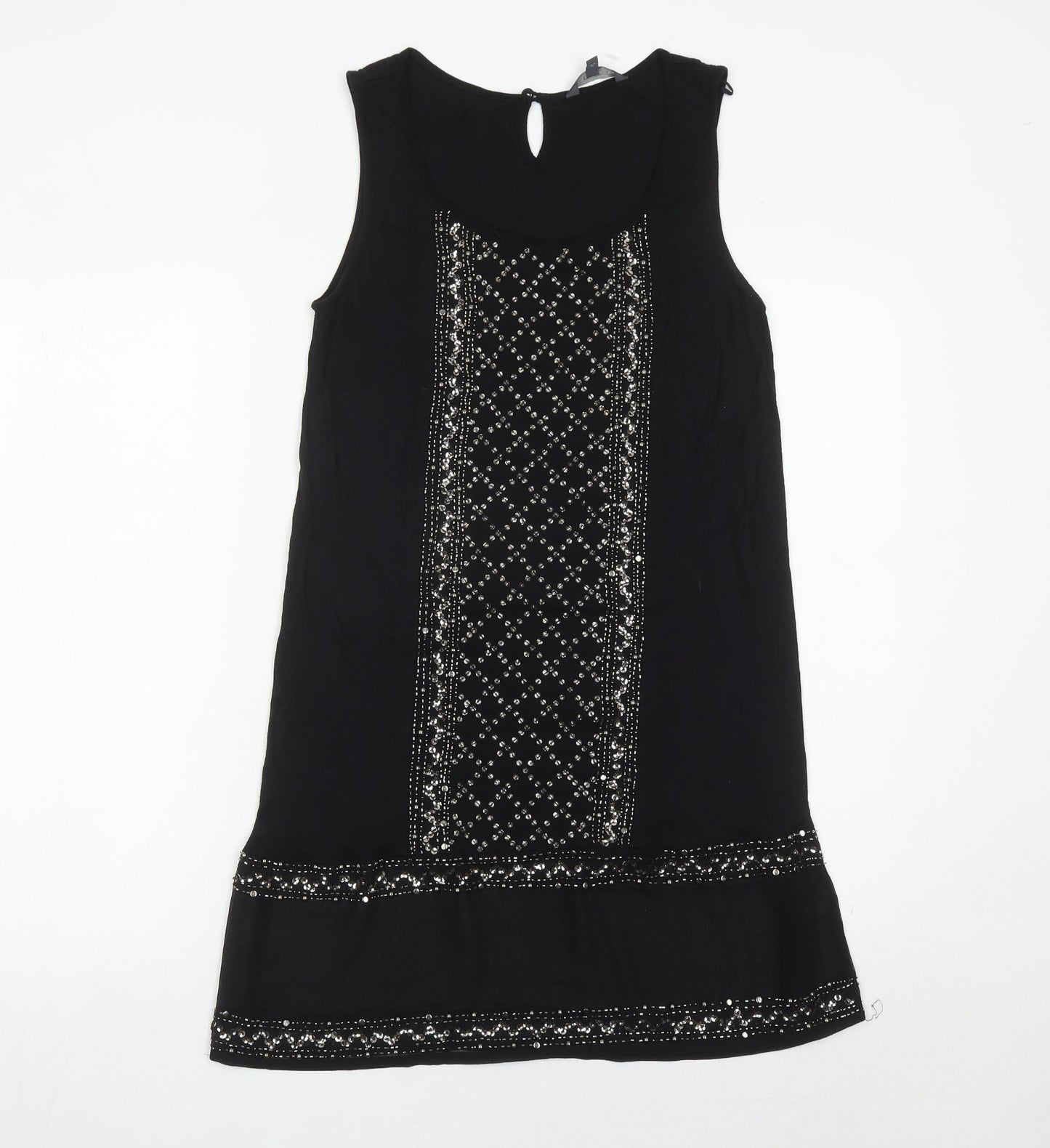 Next Womens Black Size 12 Shift Embroidered Beaded Sleeveless Dress