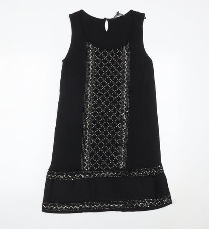 Next Womens Black Size 12 Shift Embroidered Beaded Sleeveless Dress