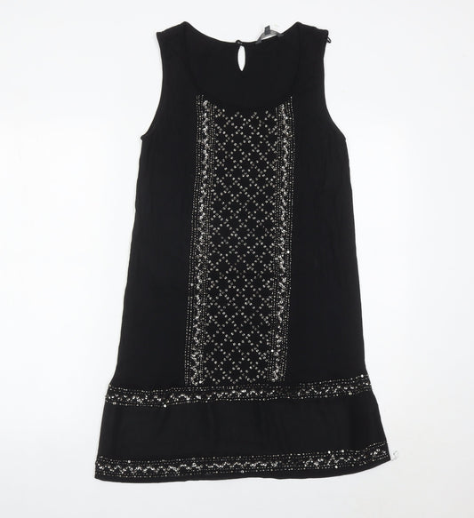Next Womens Black Size 12 Shift Embroidered Beaded Sleeveless Dress