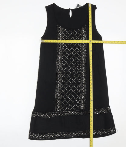 Next Womens Black Size 12 Shift Embroidered Beaded Sleeveless Dress