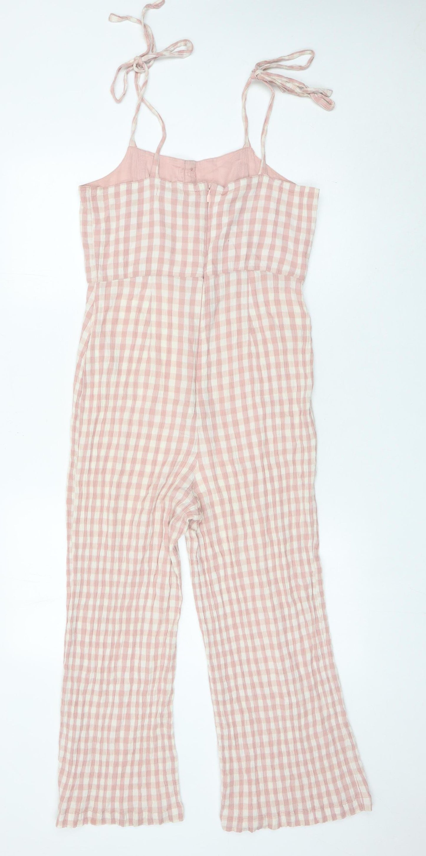 Topshop Women Pink Check Cotton Viscose Jumpsuit Size 10 Wide Leg