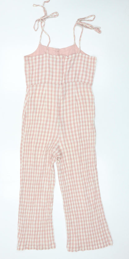 Topshop Women Pink Check Cotton Viscose Jumpsuit Size 10 Wide Leg