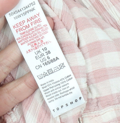 Topshop Women Pink Check Cotton Viscose Jumpsuit Size 10 Wide Leg