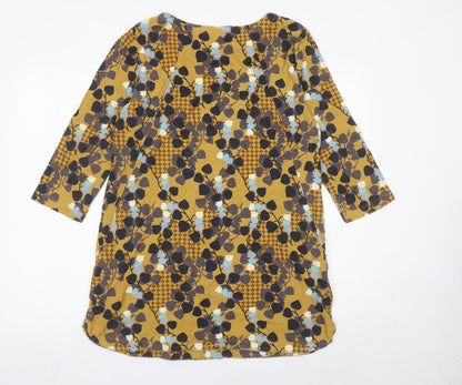 White Stuff Women’s Yellow Floral Shift Dress UK 12 Cotton 3/4 Sleeve