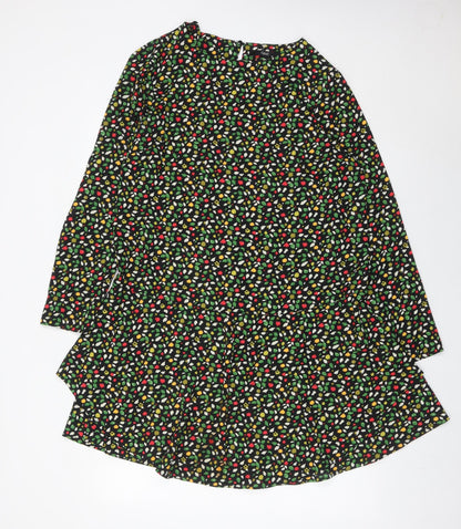 Next Womens Multicoloured Floral Shift Dress UK 16 Long Sleeve Crew Neck