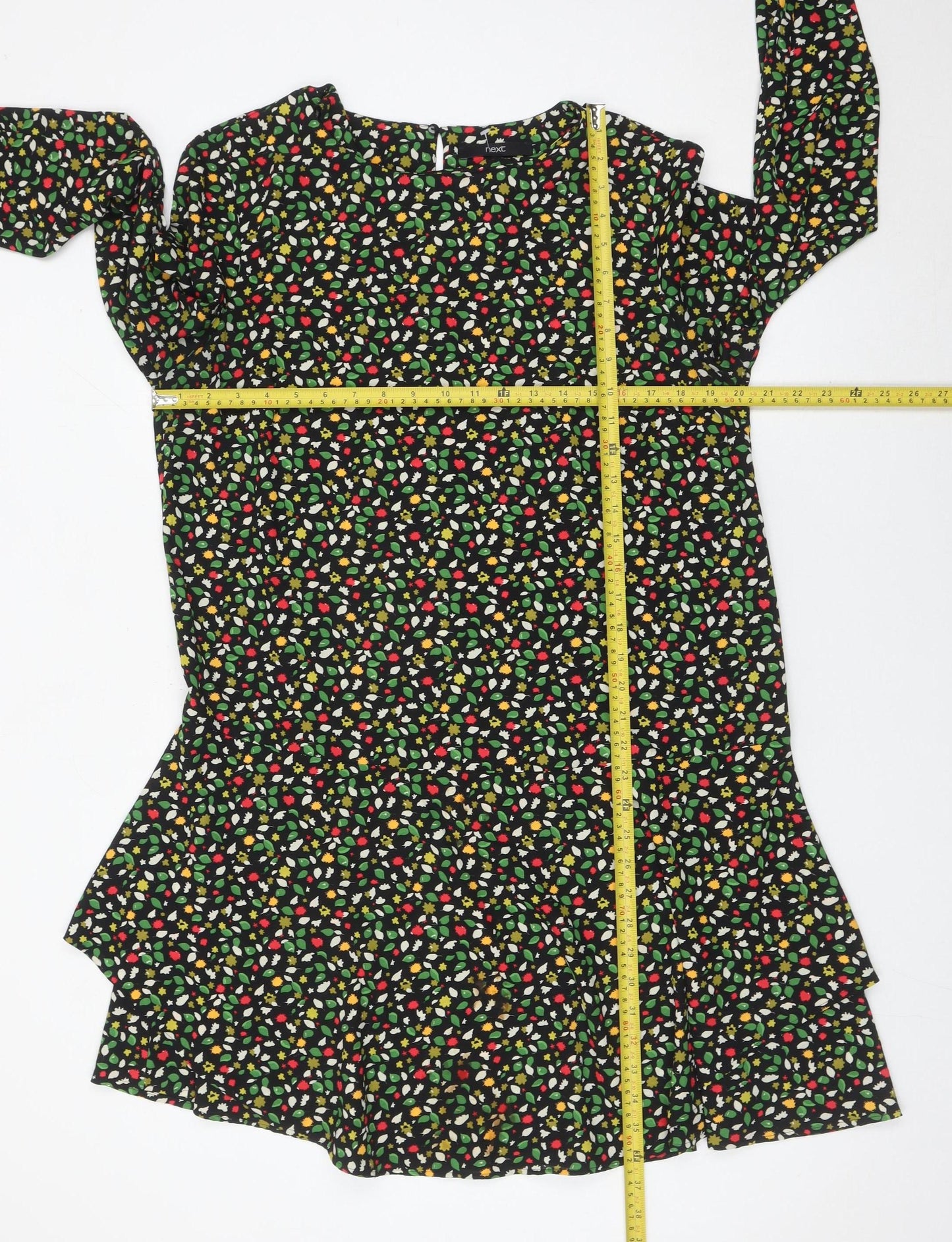 Next Womens Multicoloured Floral Shift Dress UK 16 Long Sleeve Crew Neck