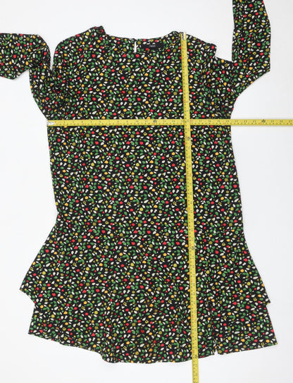 Next Womens Multicoloured Floral Shift Dress UK 16 Long Sleeve Crew Neck