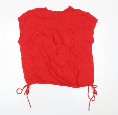 Next Women’s Red Viscose Tunic Blouse Size 8 Short Sleeve