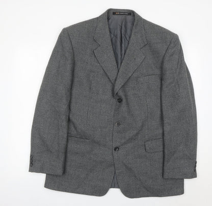 DAKS Men’s Grey Wool Blazer Jacket 42R Single-Breasted