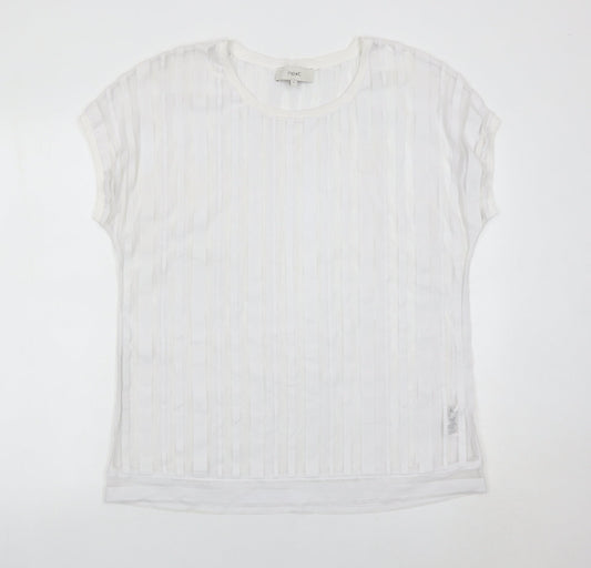 Next Women White Size 16 Short Sleeve Striped Lightweight T-Shirt