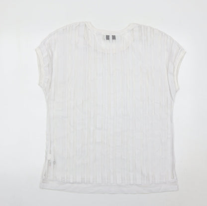 Next Women White Size 16 Short Sleeve Striped Lightweight T-Shirt