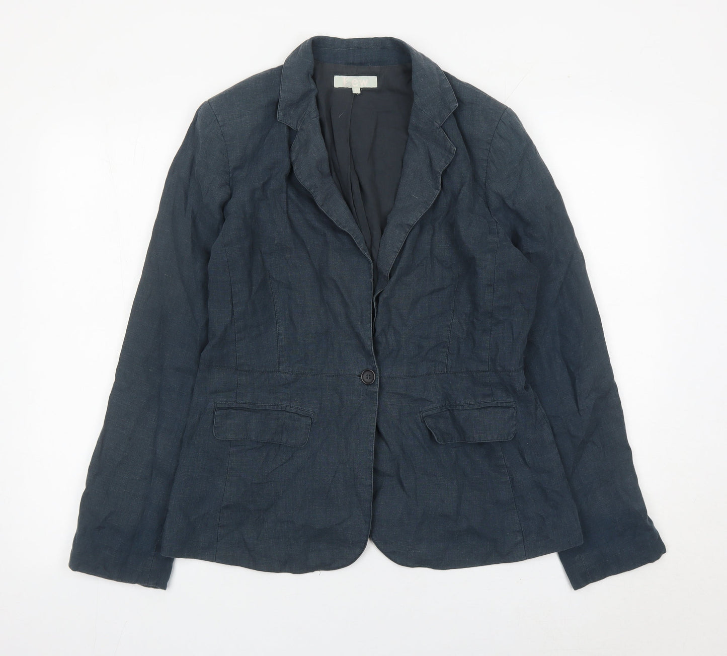 Kew Womens Blue Linen Blazer Jacket Size 12 Single Breasted
