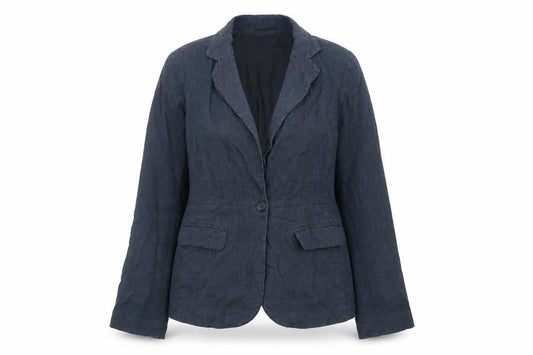 Kew Womens Blue Linen Blazer Jacket Size 12 Single Breasted