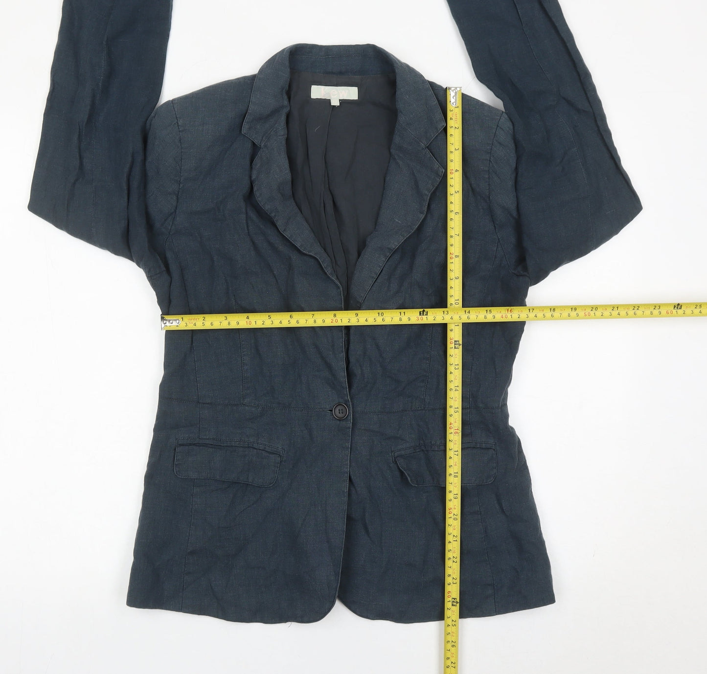 Kew Womens Blue Linen Blazer Jacket Size 12 Single Breasted
