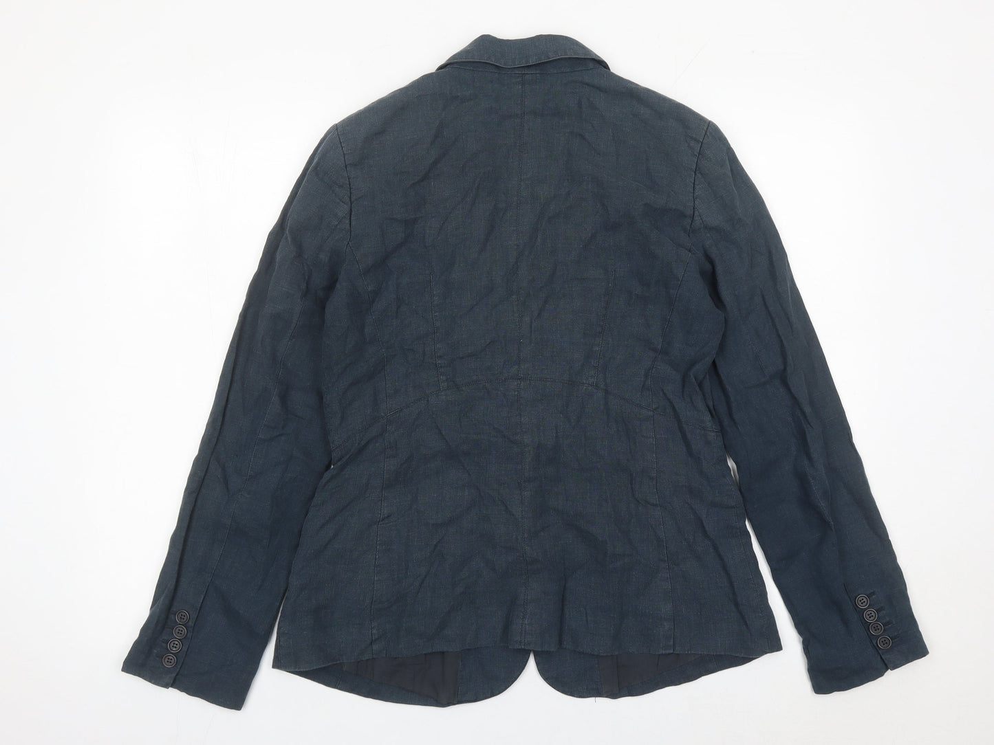 Kew Womens Blue Linen Blazer Jacket Size 12 Single Breasted