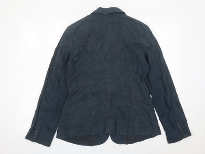 Kew Womens Blue Linen Blazer Jacket Size 12 Single Breasted
