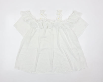 Quiz Women White Off Shoulder Ruffle Tunic Blouse Size M