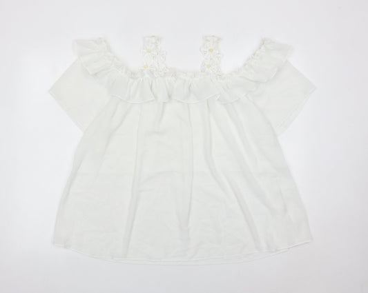 Quiz Women White Off Shoulder Ruffle Tunic Blouse Size M