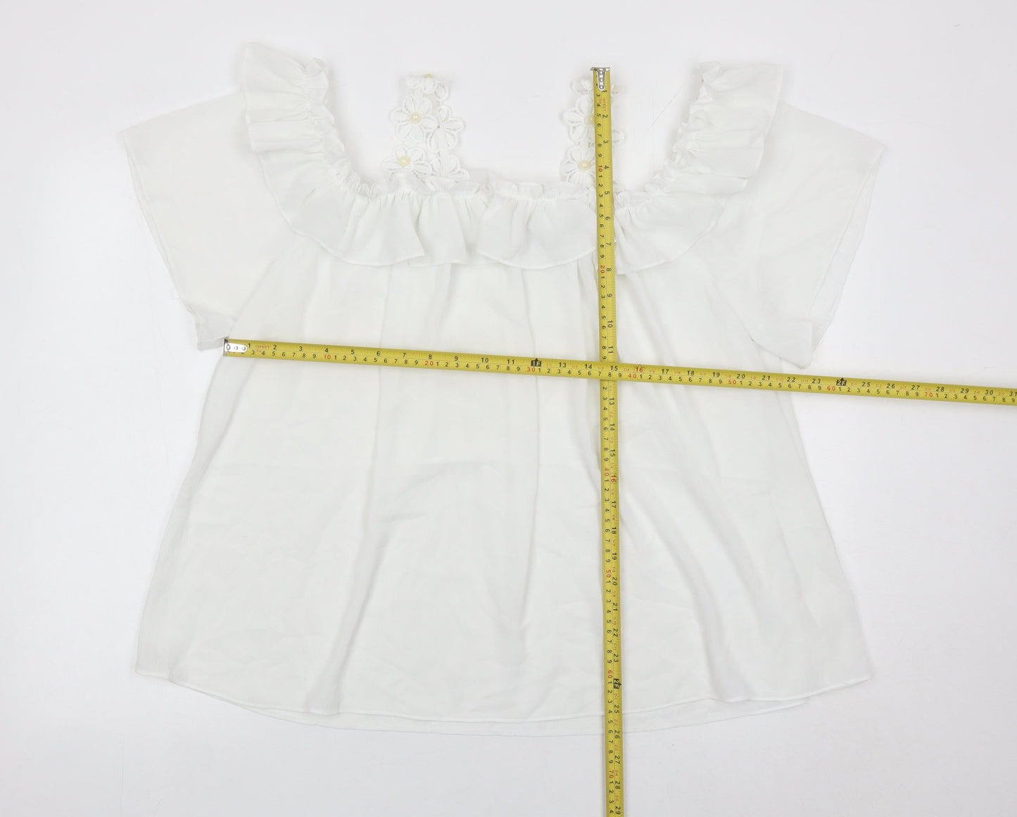 Quiz Women White Off Shoulder Ruffle Tunic Blouse Size M