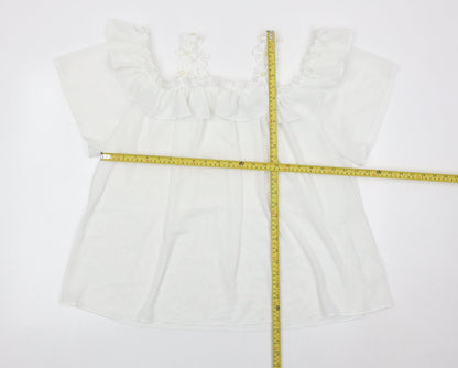 Quiz Women White Off Shoulder Ruffle Tunic Blouse Size M