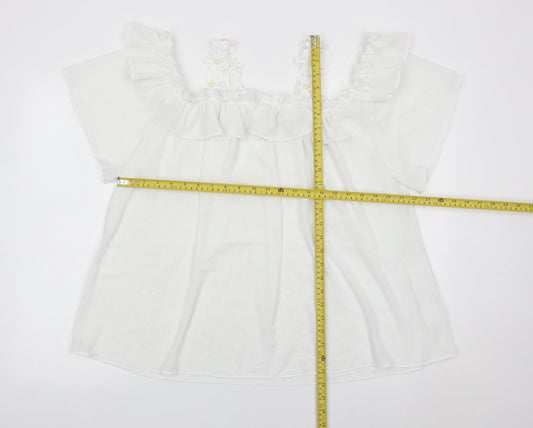 Quiz Women White Off Shoulder Ruffle Tunic Blouse Size M