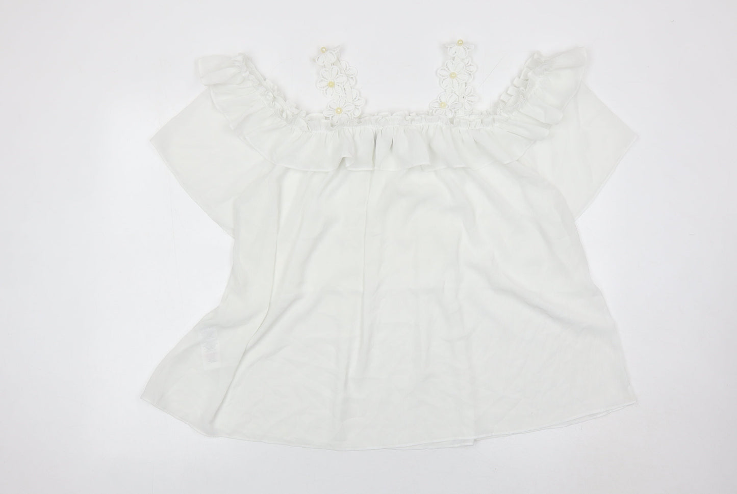 Quiz Women White Off Shoulder Ruffle Tunic Blouse Size M