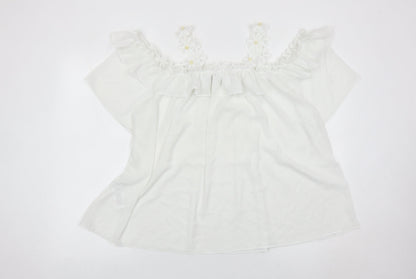 Quiz Women White Off Shoulder Ruffle Tunic Blouse Size M