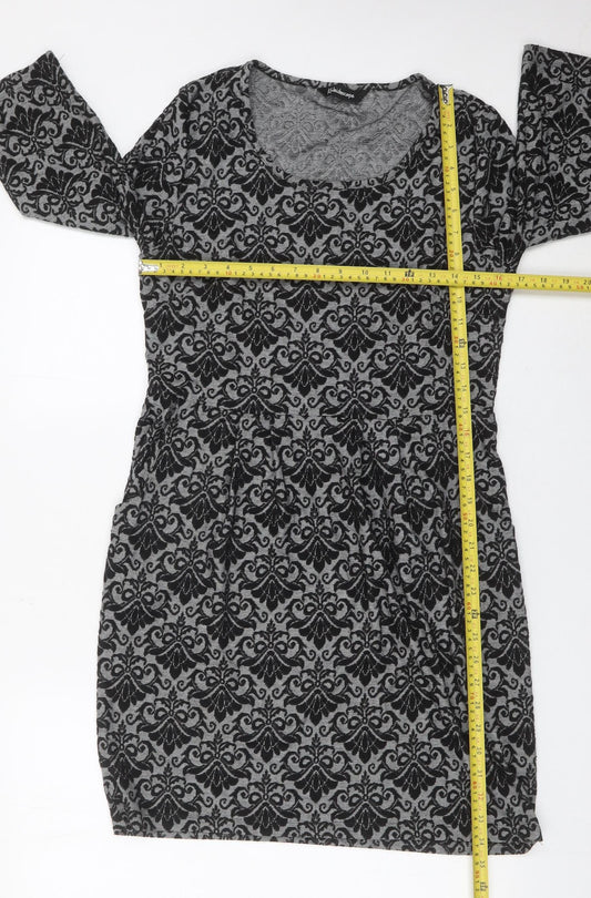 Kaleidoscope Women’s Grey Black Shift Dress UK 12 Scoop Neck 3/4 Sleeve