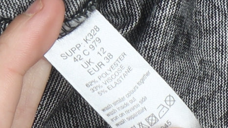 Kaleidoscope Women’s Grey Black Shift Dress UK 12 Scoop Neck 3/4 Sleeve