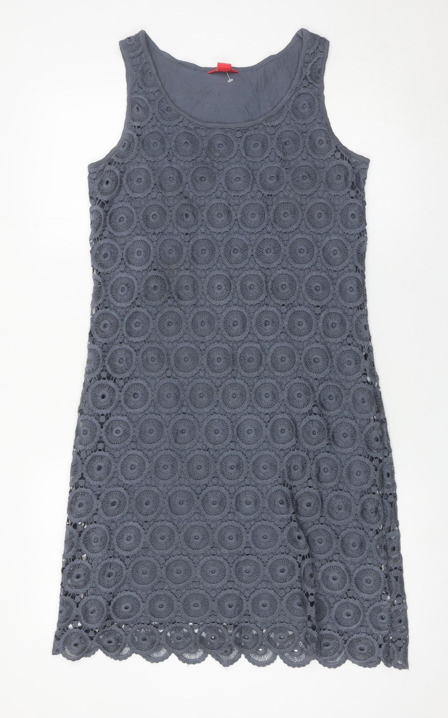 Monsoon Women’s Grey Crochet Shift Dress Size 10 Sleeveless