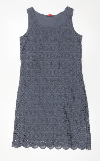 Monsoon Women’s Grey Crochet Shift Dress Size 10 Sleeveless