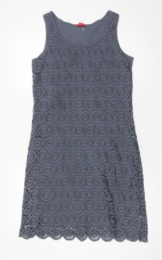 Monsoon Women’s Grey Crochet Shift Dress Size 10 Sleeveless