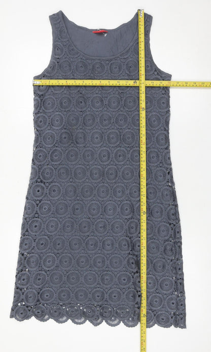 Monsoon Women’s Grey Crochet Shift Dress Size 10 Sleeveless