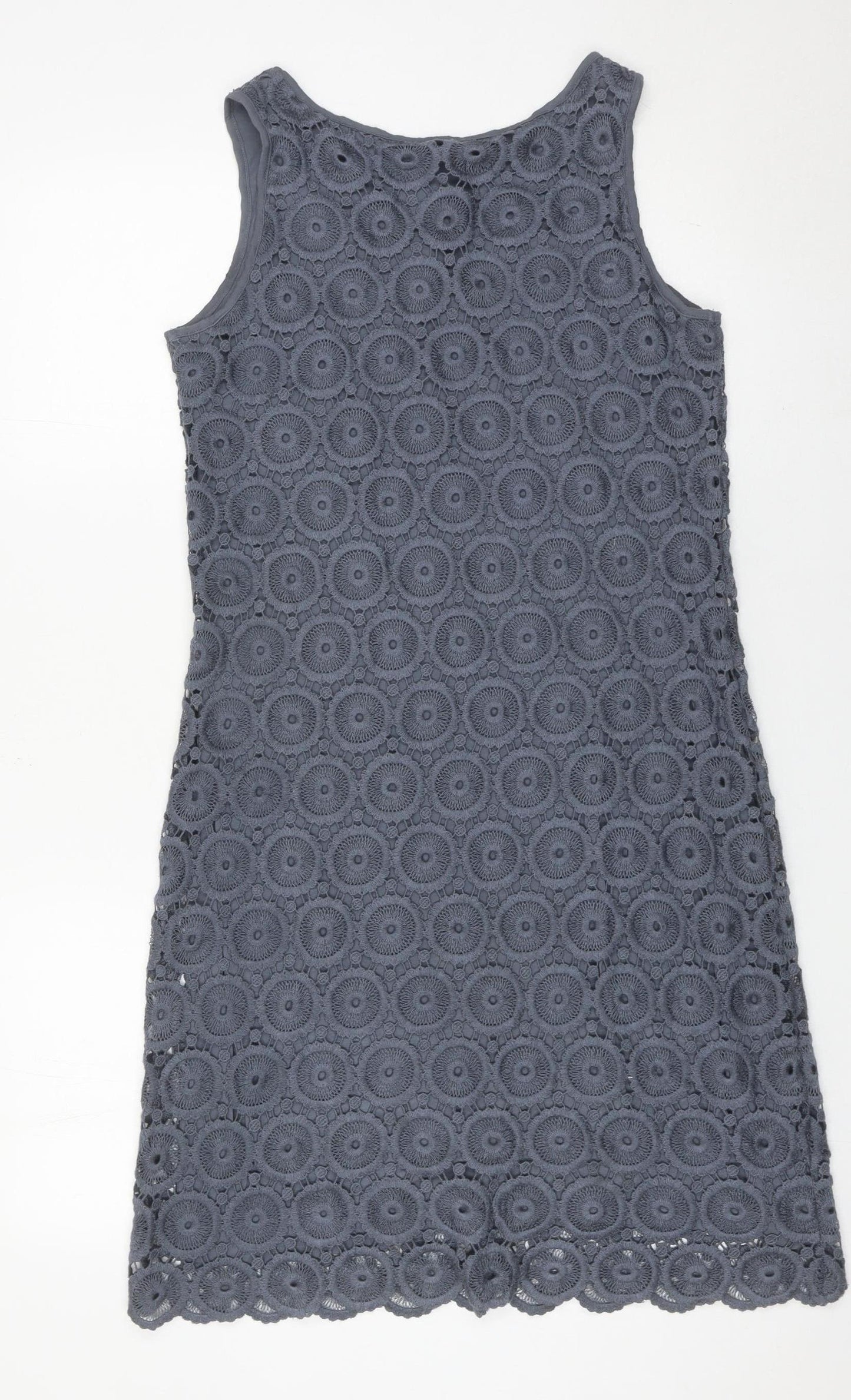 Monsoon Women’s Grey Crochet Shift Dress Size 10 Sleeveless