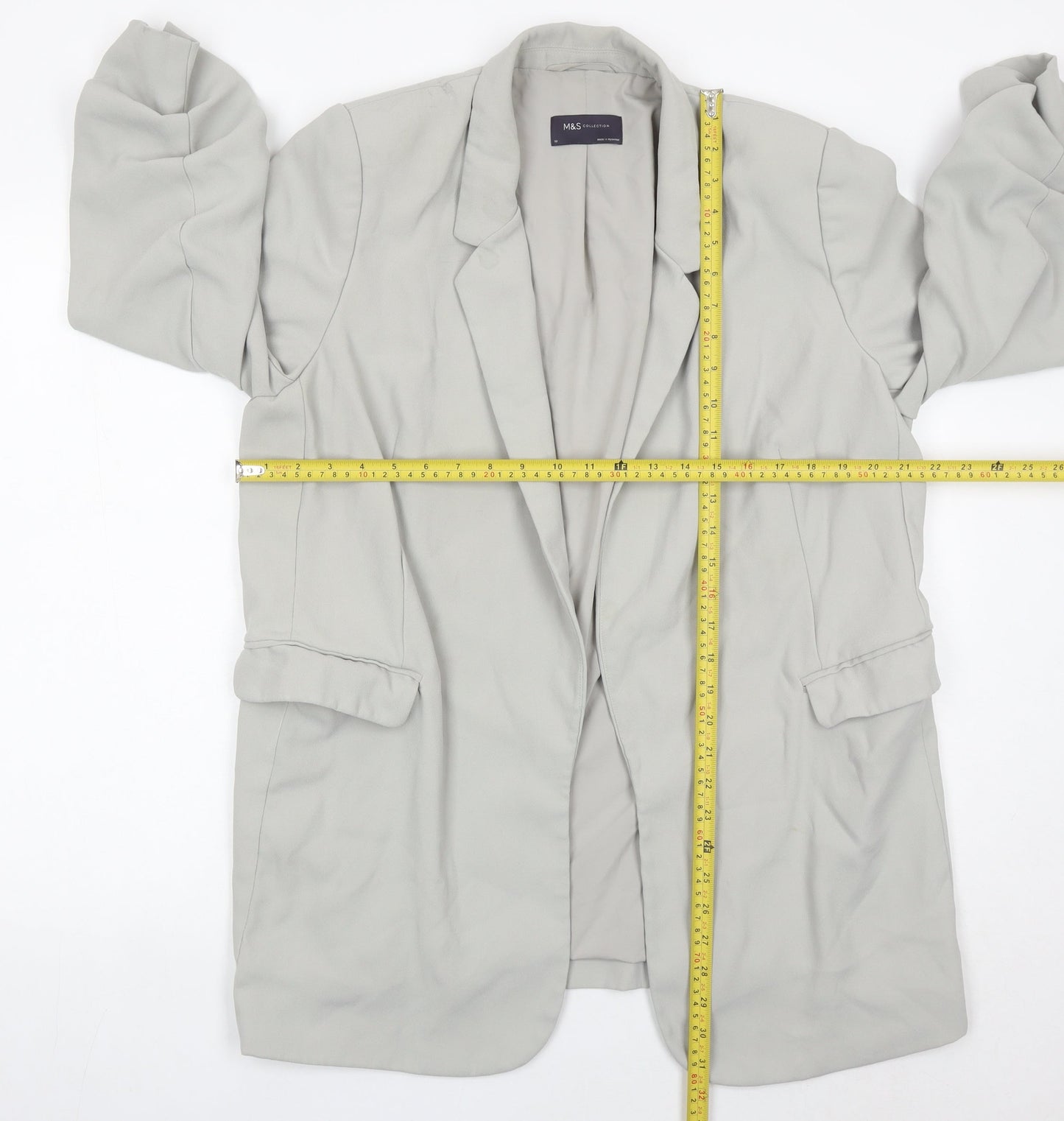 Marks and Spencer Women Grey Size 16 Regular Fit Blazer Jacket