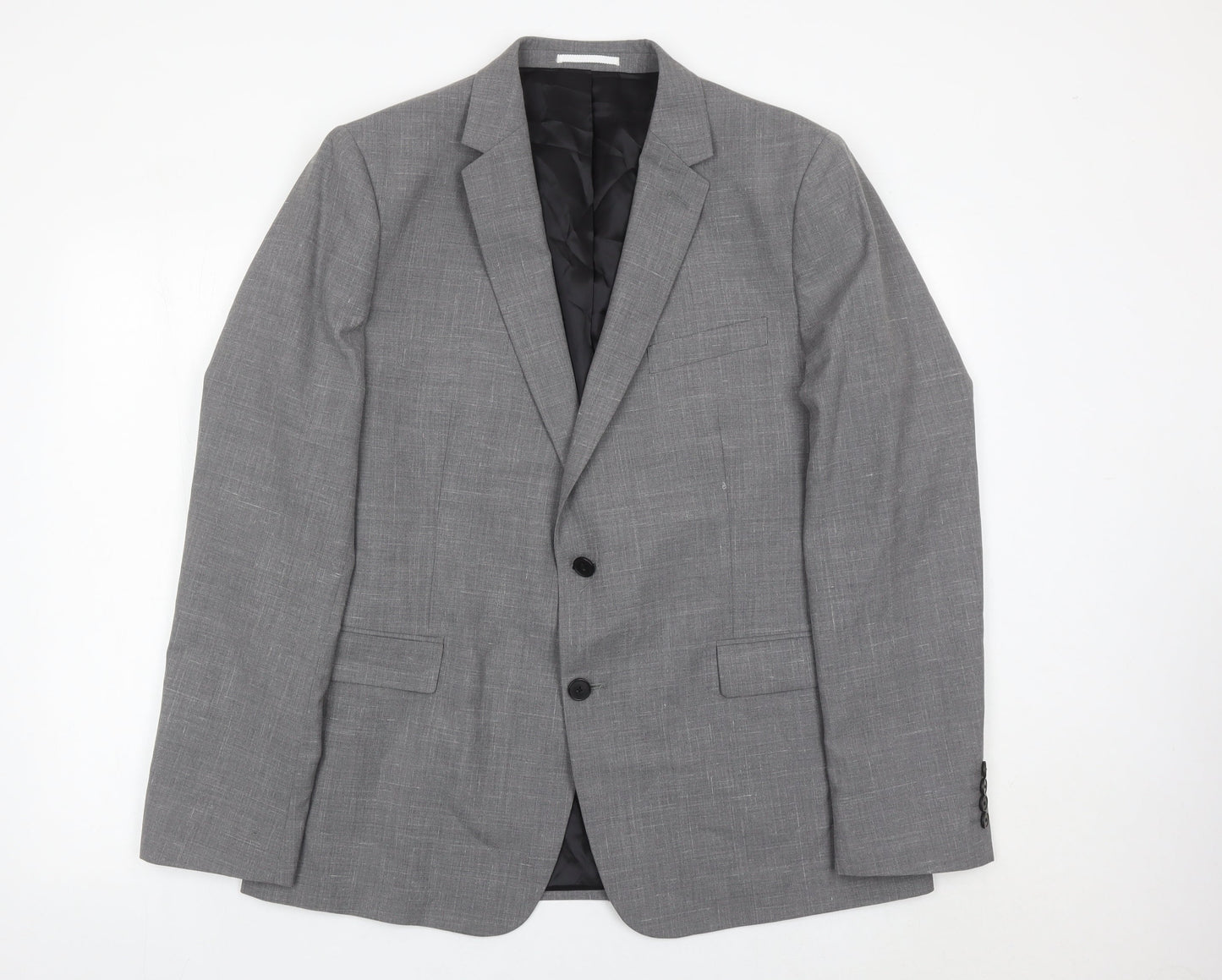 Kin Men’s Grey Wool Blend 44R Blazer Jacket Two Button Notch Lapel